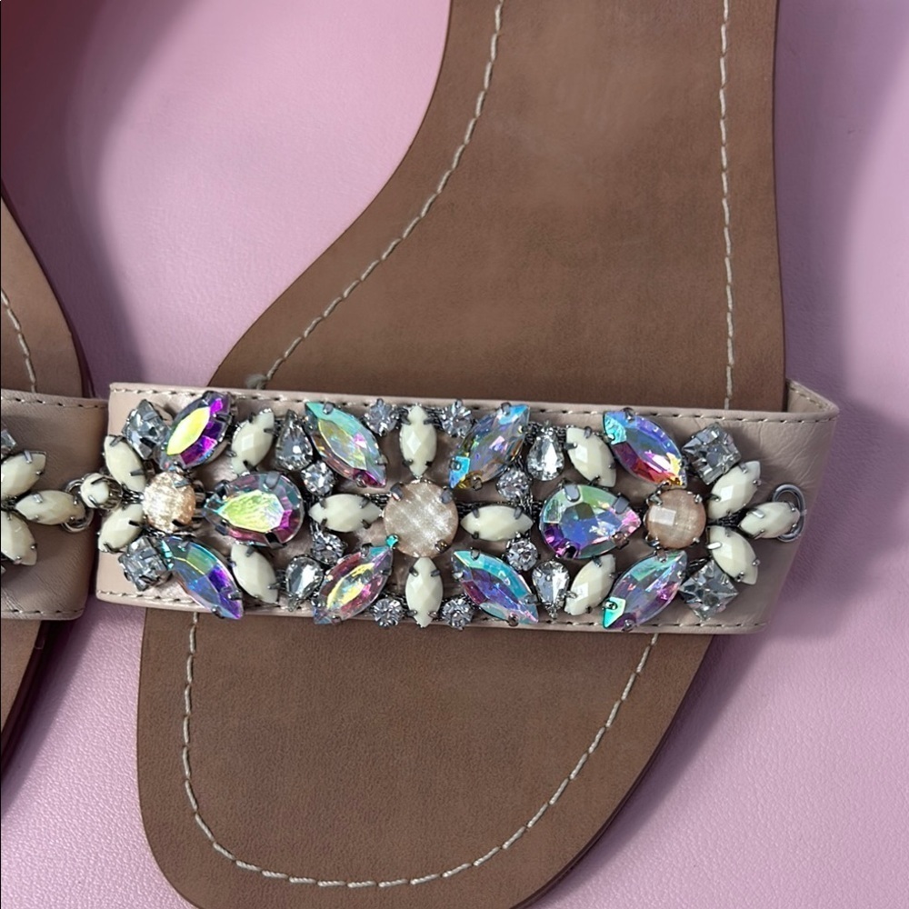 Dune London Beige Embellished Women's Sandals - Picture 5 of 12
